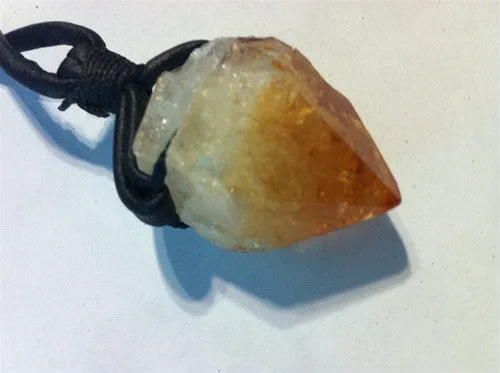 CITRINE POINT NECKLACE ON LEATHER CORD
