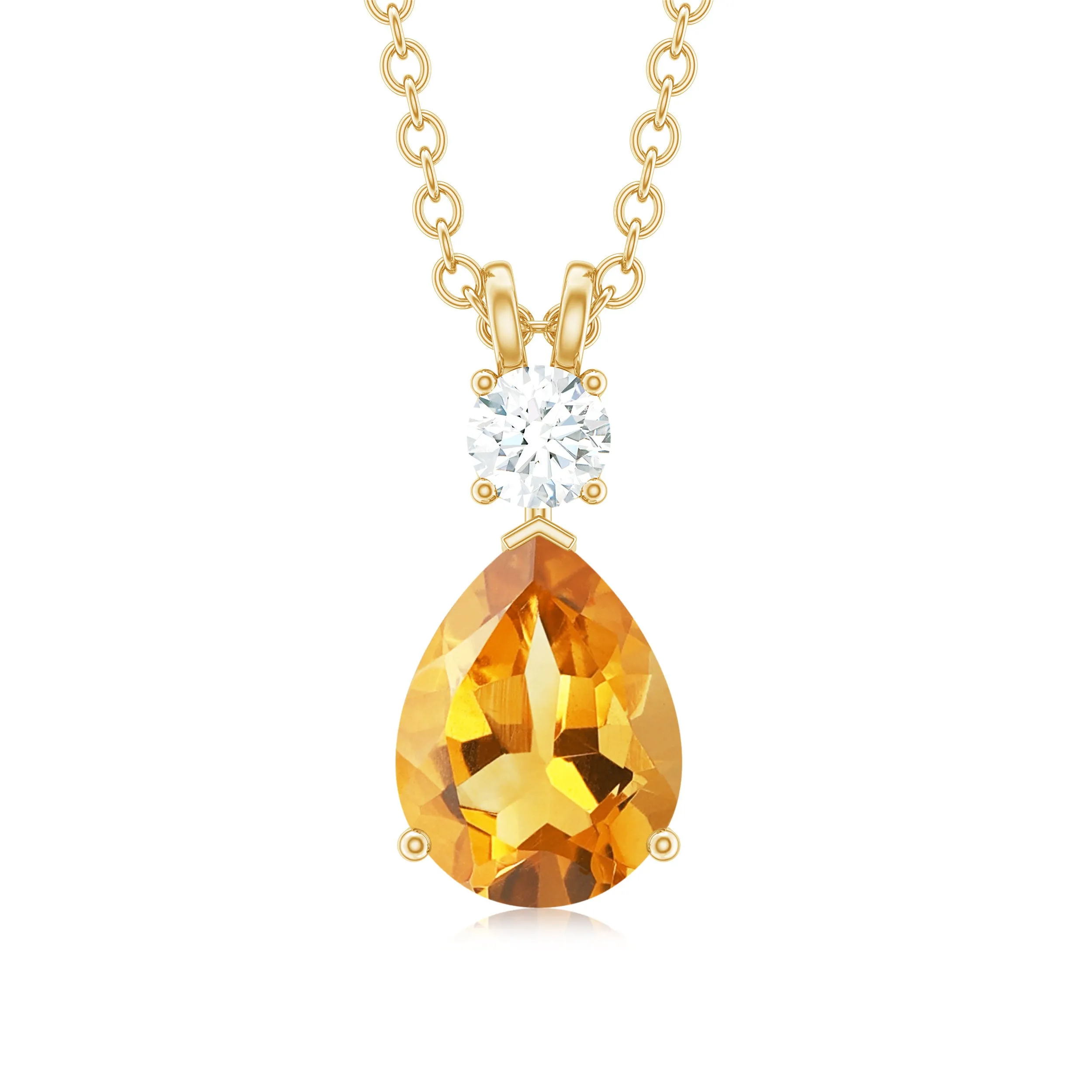 Citrine Teardrop Pendant Necklace with Moissanite