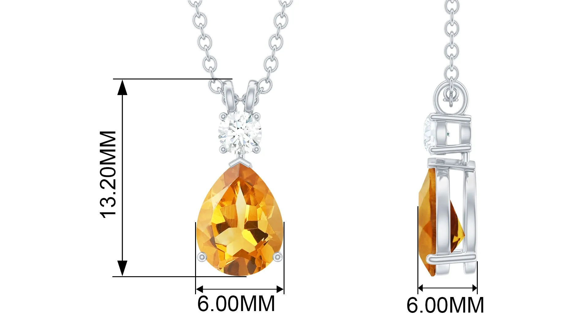 Citrine Teardrop Pendant Necklace with Moissanite