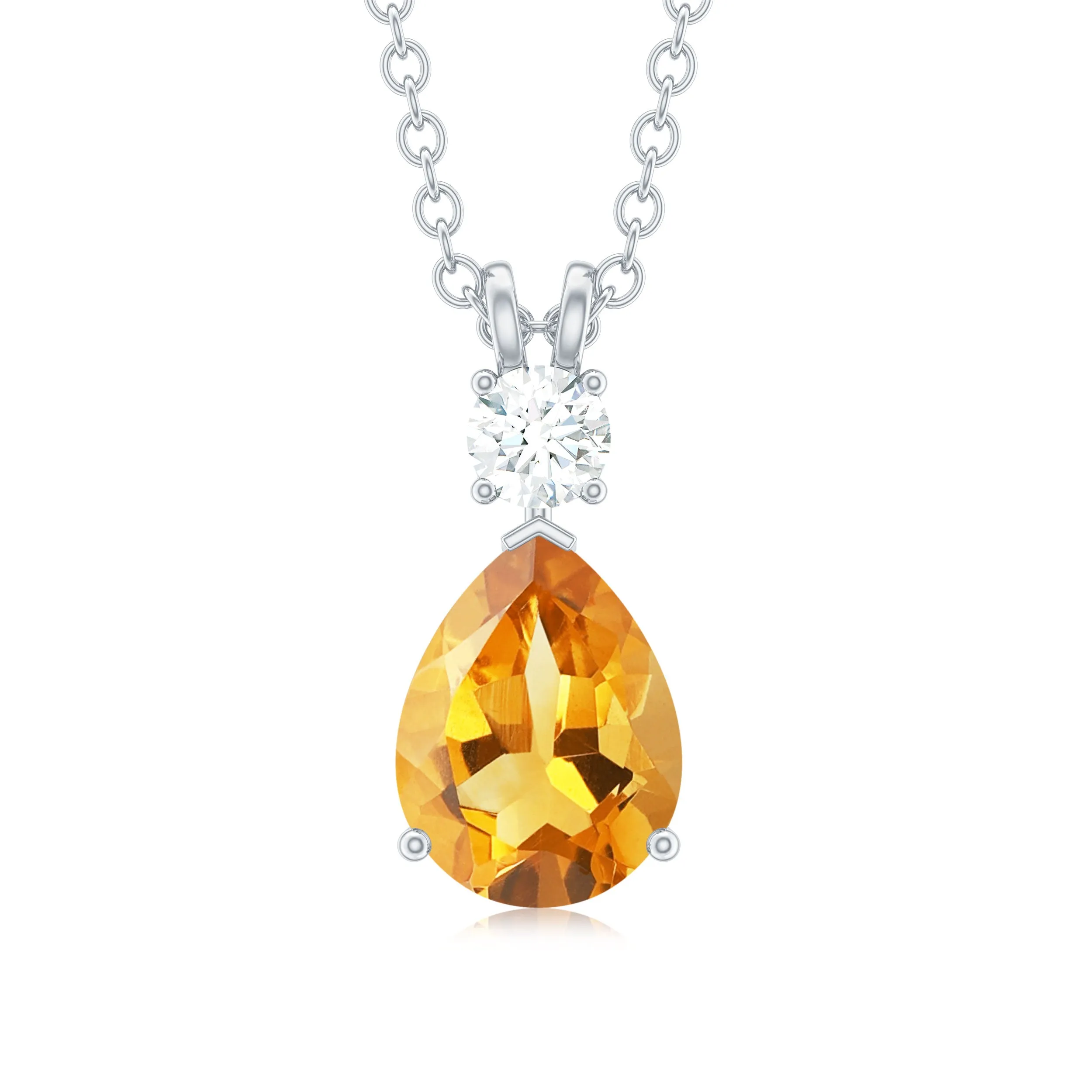 Citrine Teardrop Pendant Necklace with Moissanite