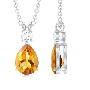 Citrine Teardrop Pendant Necklace with Moissanite