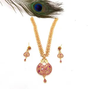 Classic Peacock Ruby Red Zircon (CZ) Stone Necklace Set
