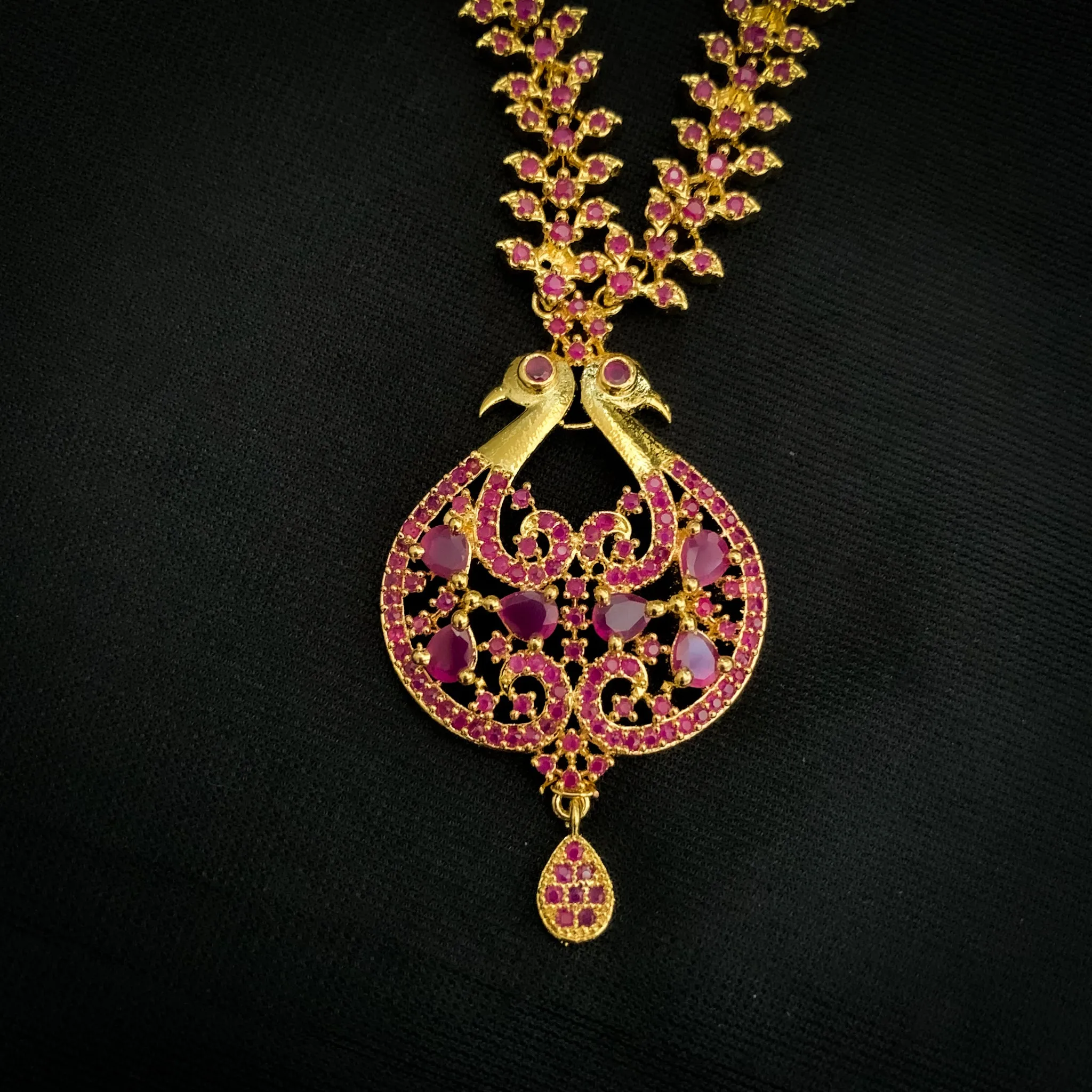 Classic Peacock Ruby Red Zircon (CZ) Stone Necklace Set
