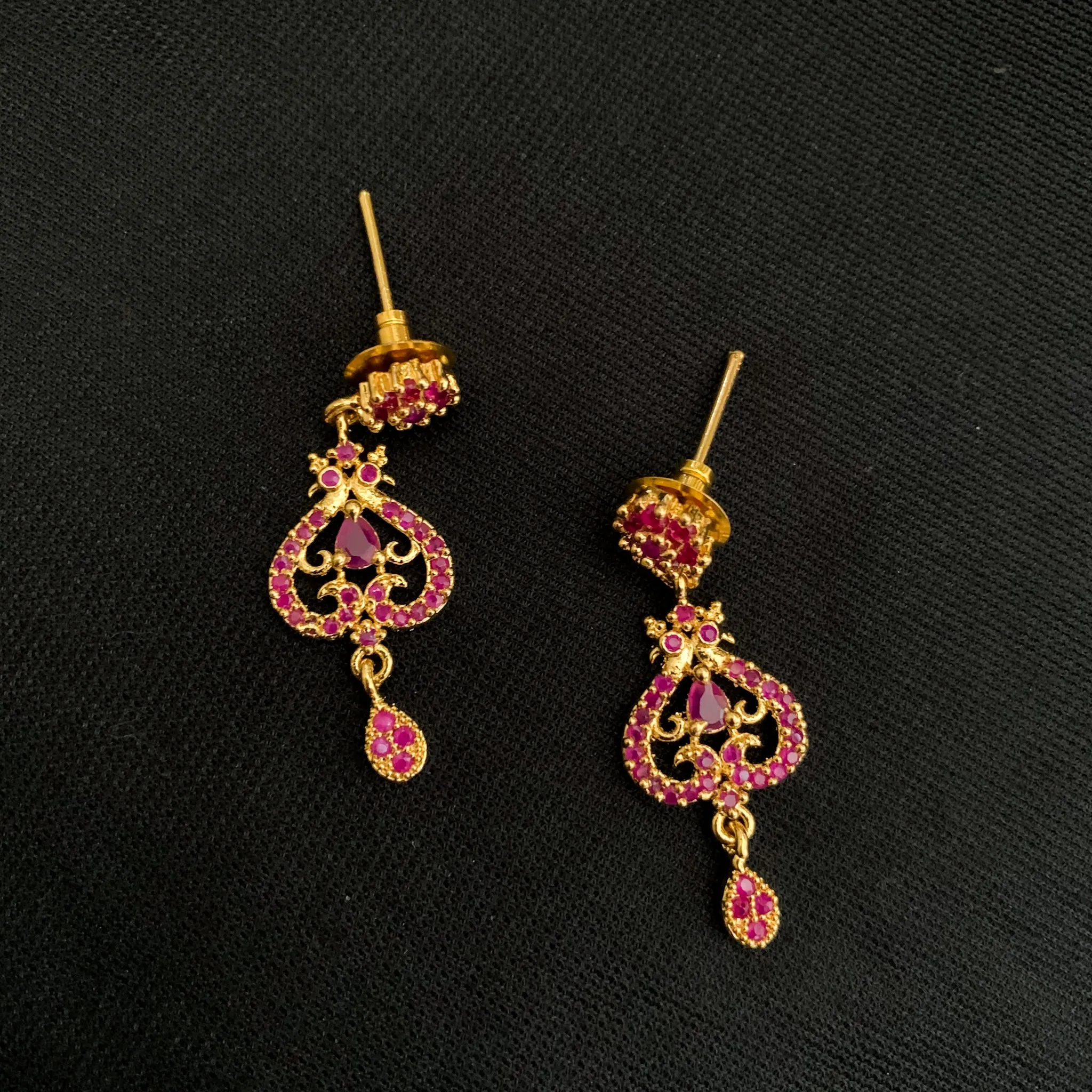 Classic Peacock Ruby Red Zircon (CZ) Stone Necklace Set