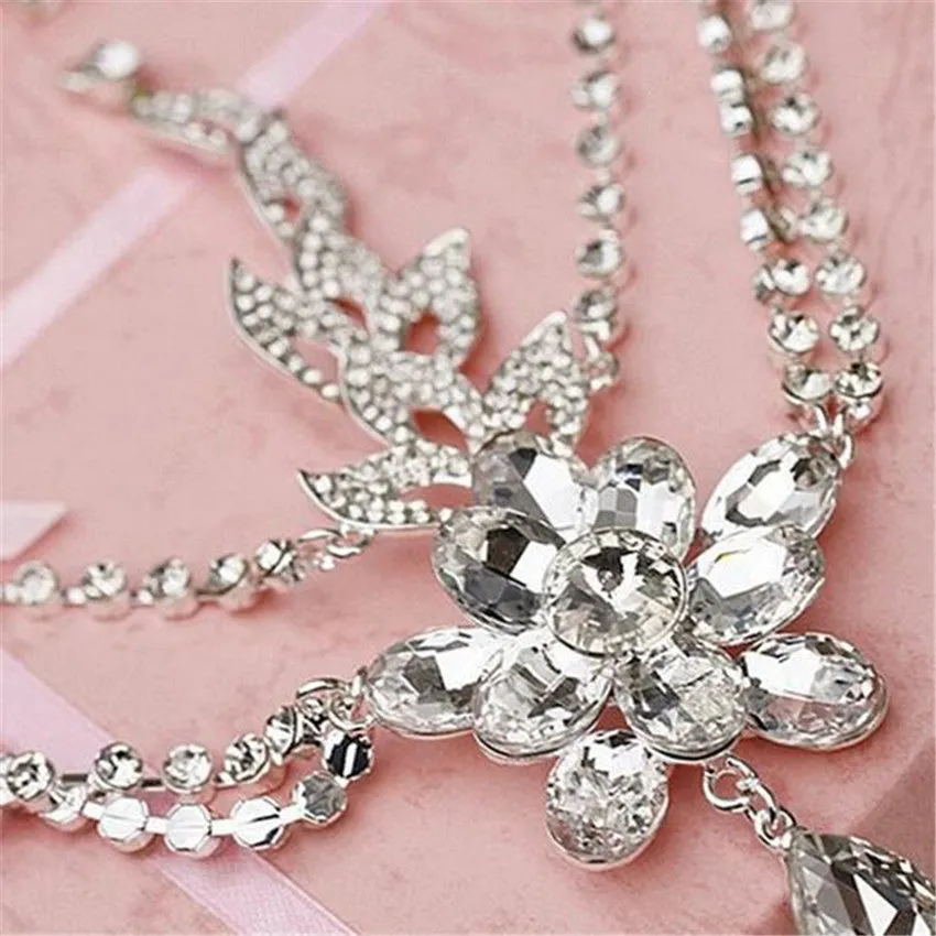 Clear Crystal Teardrop Dangle Forehead Tiara Bridal Wedding Crown