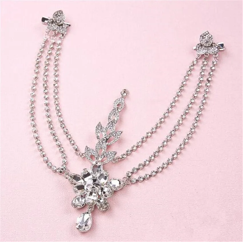 Clear Crystal Teardrop Dangle Forehead Tiara Bridal Wedding Crown