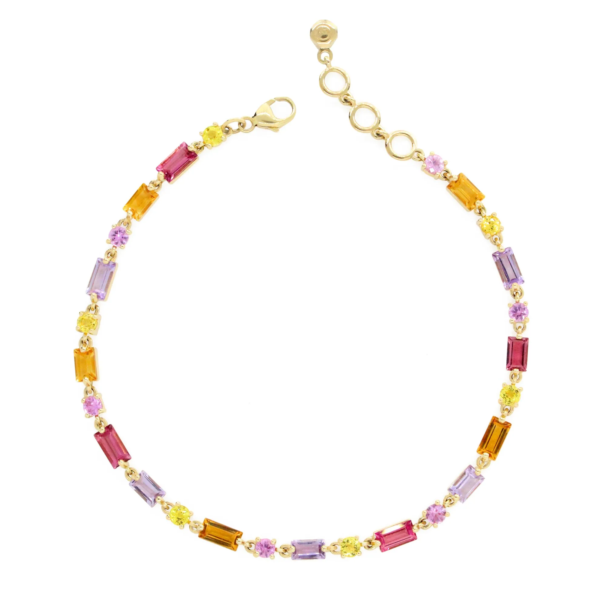 Colorful 14K Baguette & Round Gemstone Bracelet