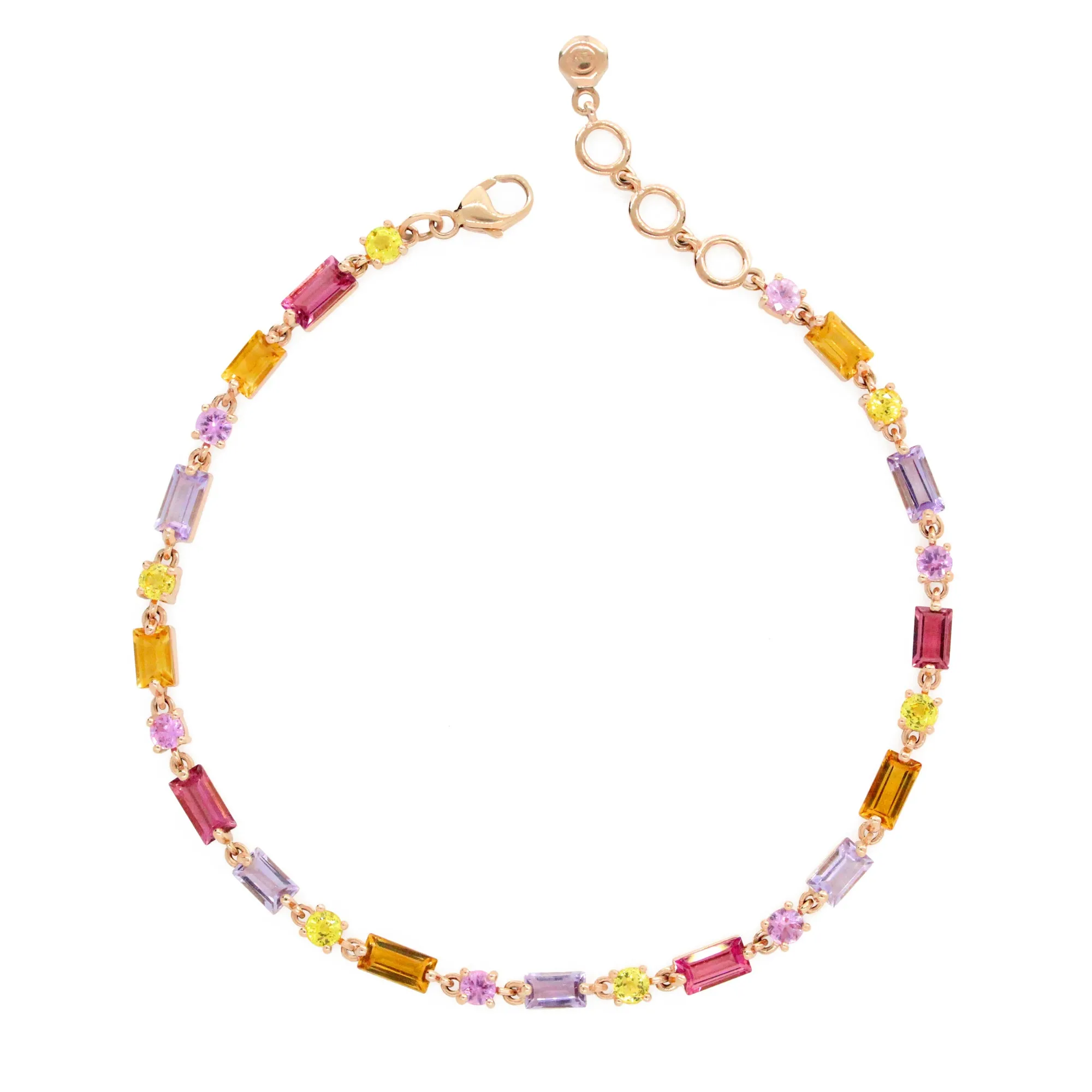 Colorful 14K Baguette & Round Gemstone Bracelet
