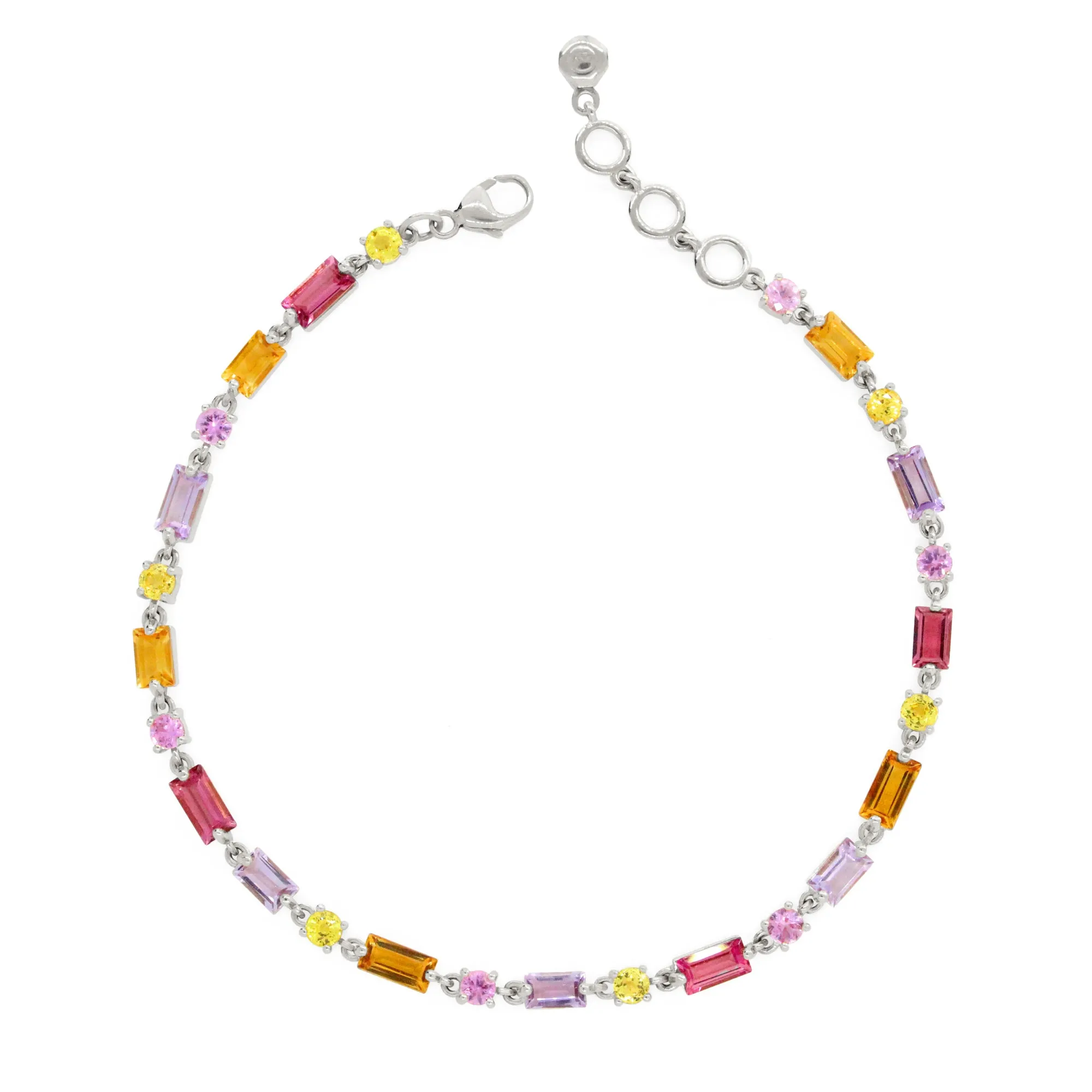 Colorful 14K Baguette & Round Gemstone Bracelet