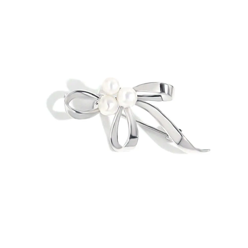 Copper Asymmetric Pearl Bow Brooch