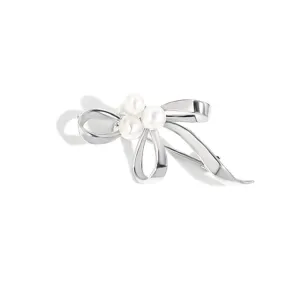 Copper Asymmetric Pearl Bow Brooch