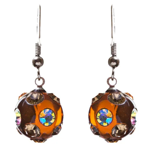 Crystal Studs Earrings Linear Drop Lucite Ball Espresso