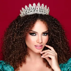 Cubic Zirconia Bridal Crown, Quinceanera Tall Tiara,  Finest Cut CZ Scrolls and Peaks