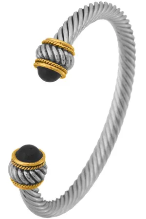 David Dupes - Twisted Pearl Cable Cuff Bracelet- Black