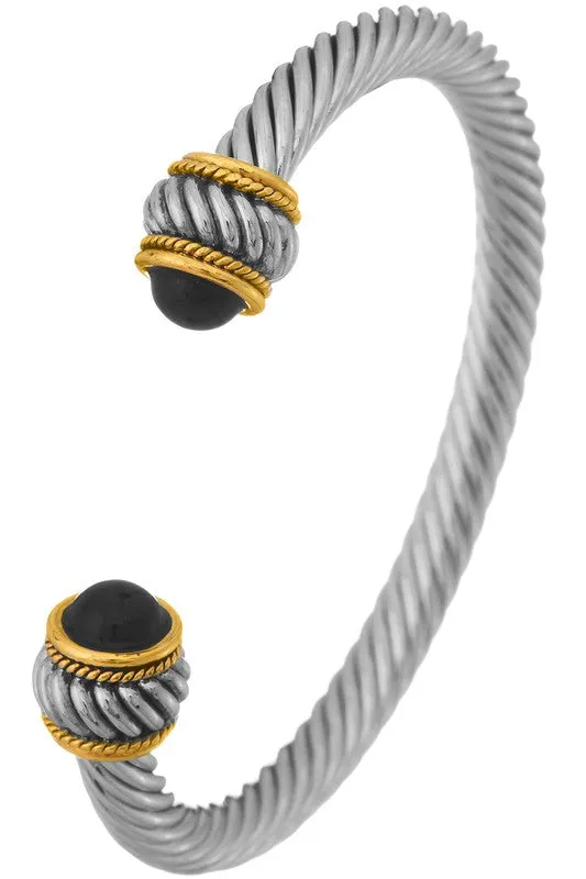 David Dupes - Twisted Pearl Cable Cuff Bracelet- Black