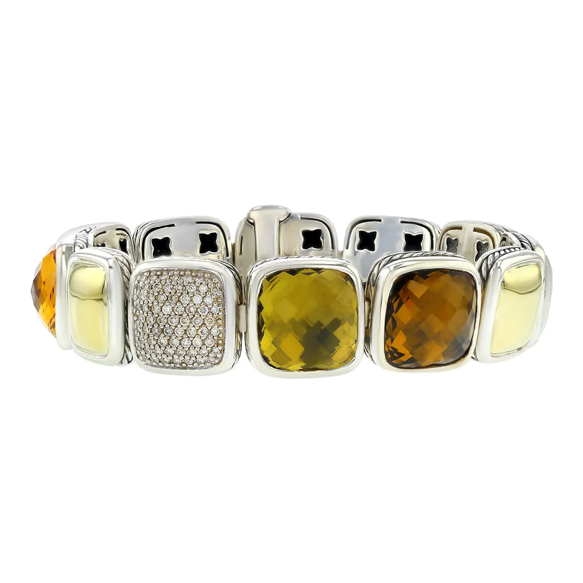 David Yurman Citrine, Quartz and Diamond Chiclet Bracelet