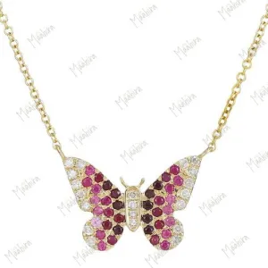 Diamond & Pink Sapphire Ruby Butterfly Necklace
