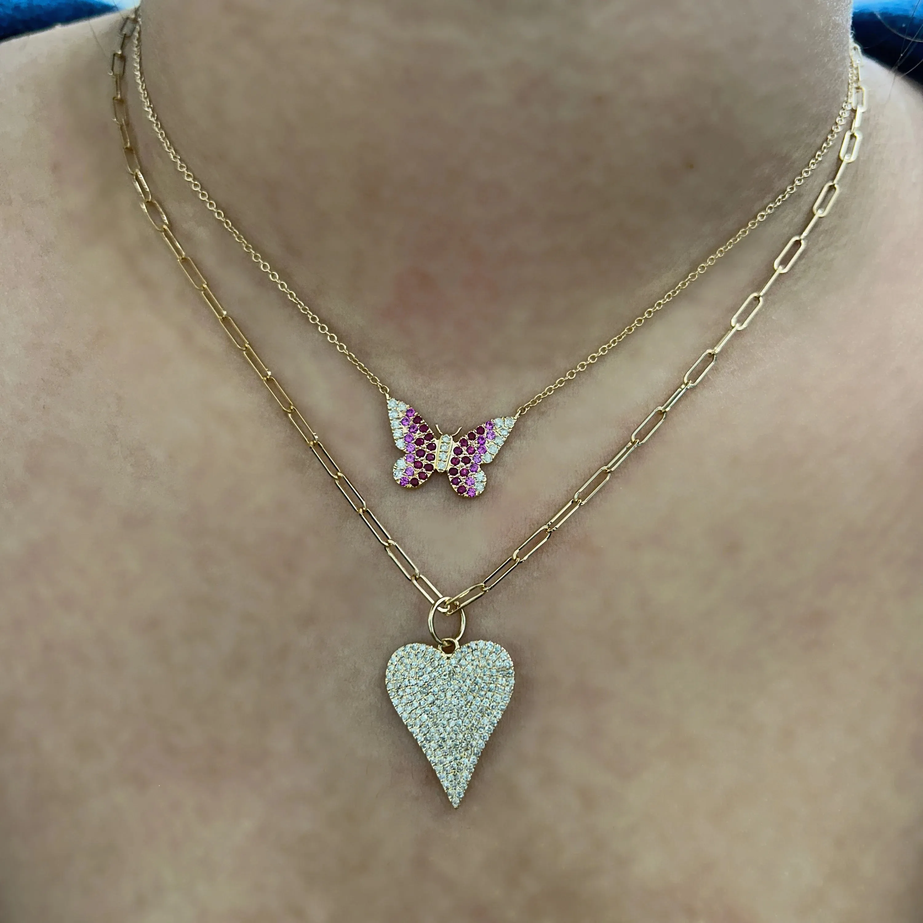 Diamond & Pink Sapphire Ruby Butterfly Necklace