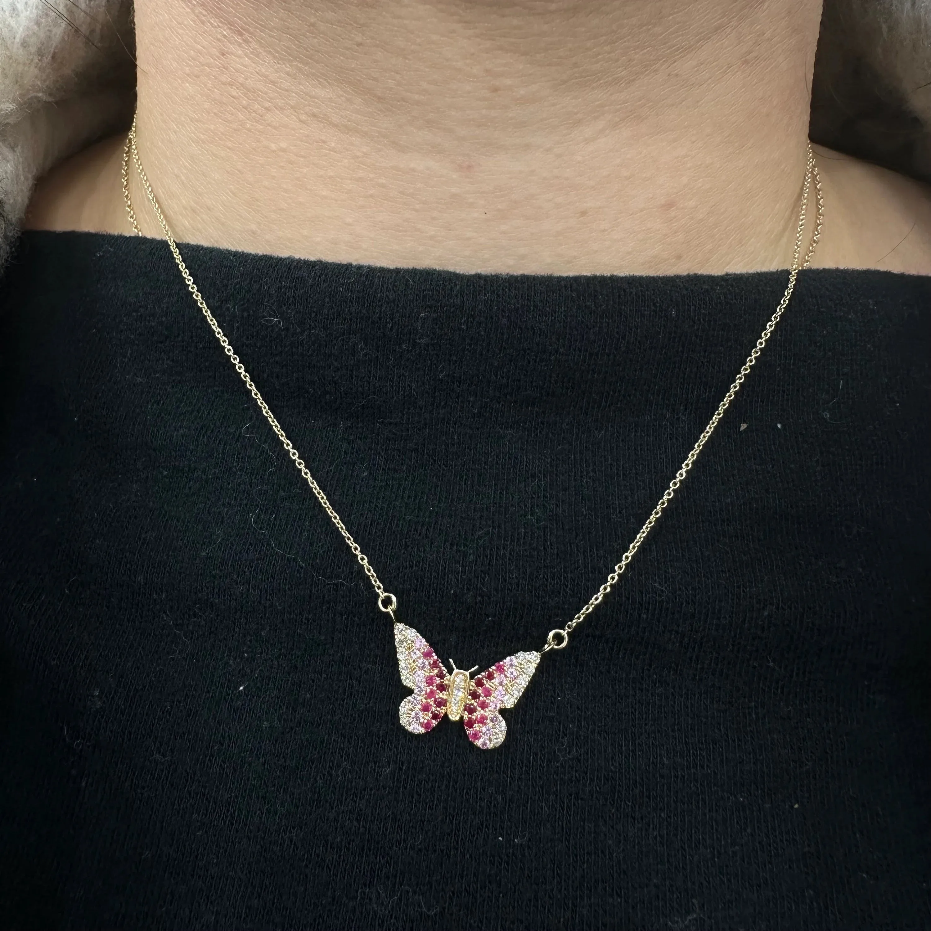 Diamond & Pink Sapphire Ruby Butterfly Necklace