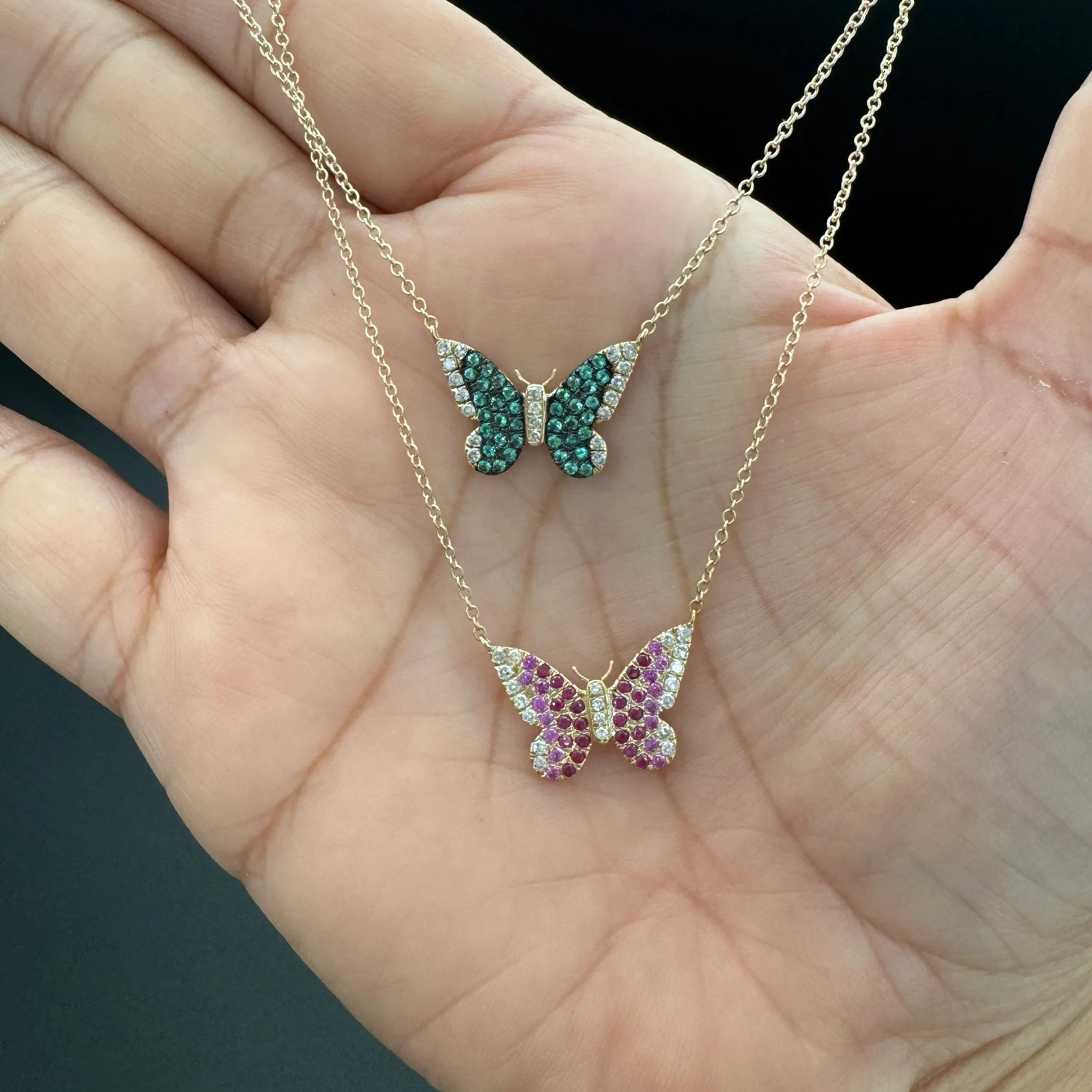 Diamond & Pink Sapphire Ruby Butterfly Necklace
