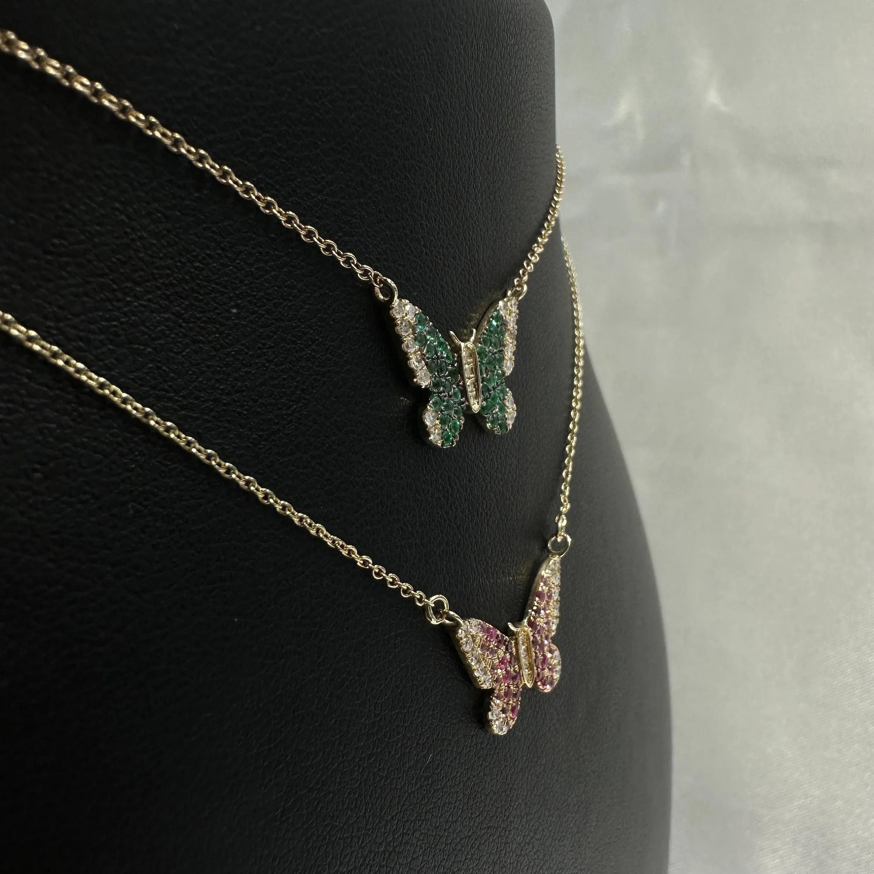 Diamond & Pink Sapphire Ruby Butterfly Necklace