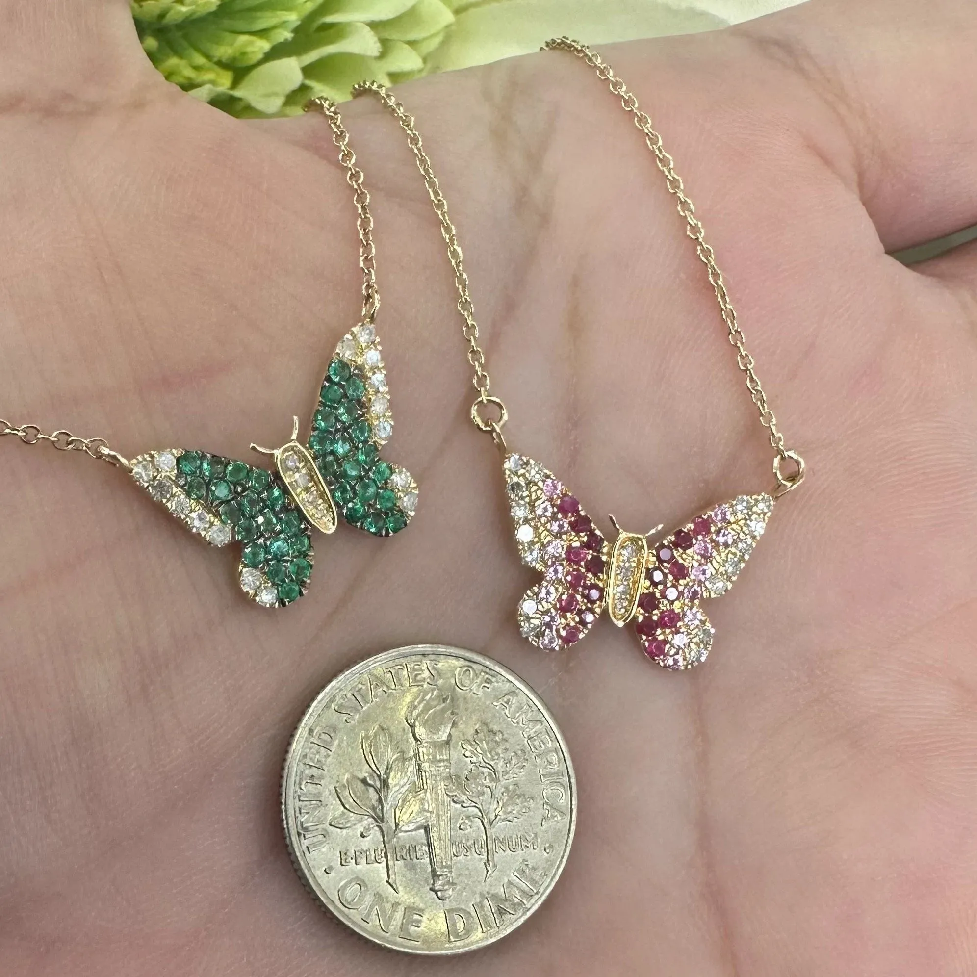 Diamond & Pink Sapphire Ruby Butterfly Necklace