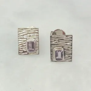 Drift Wood with Amethyst Rectangular Stud Separates Earrings