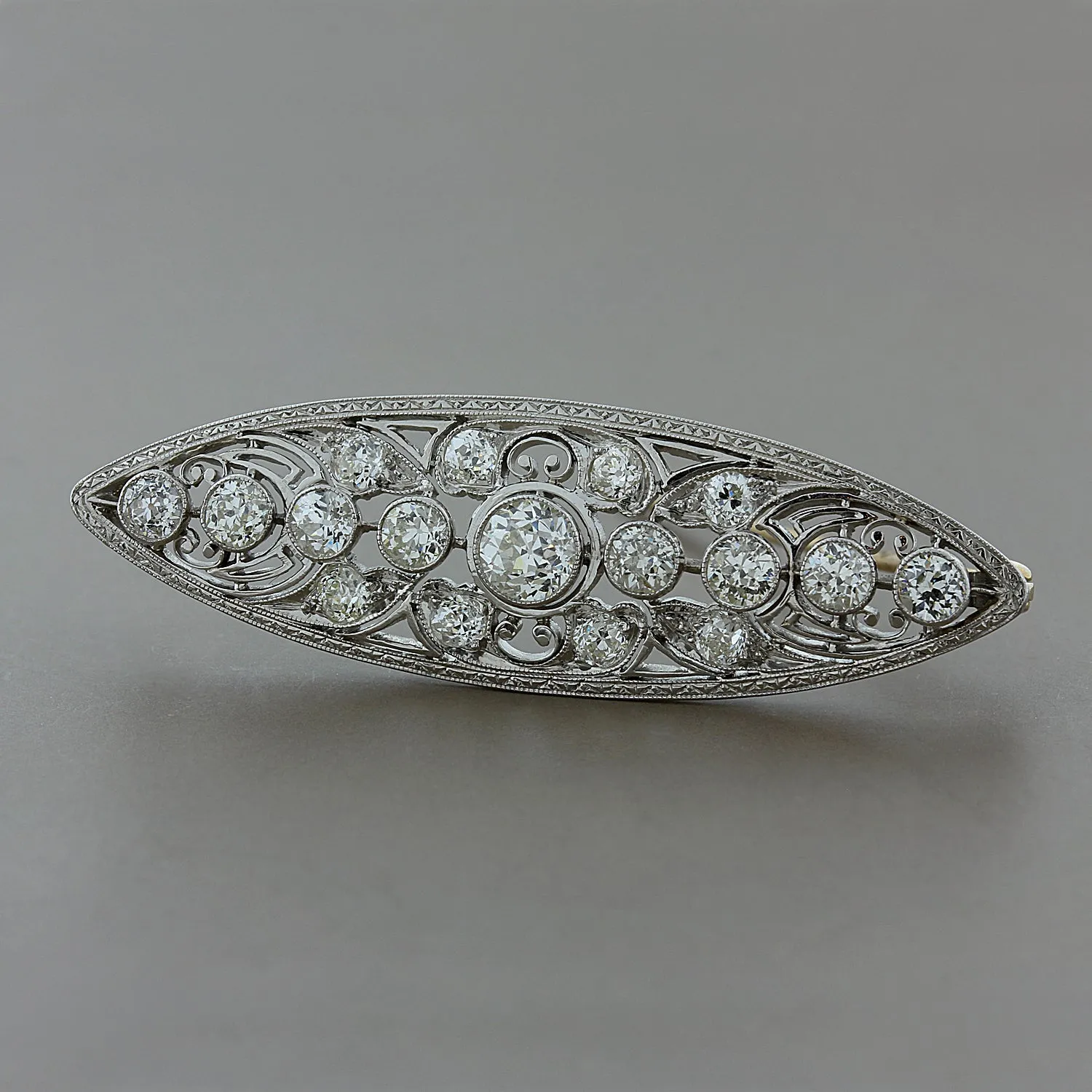 Edwardian Diamond Platinum Navette Brooch