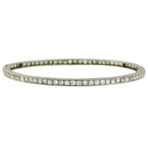 Edwardian Platinum Mine Cut Diamond Bangle Bracelet 5ctw
