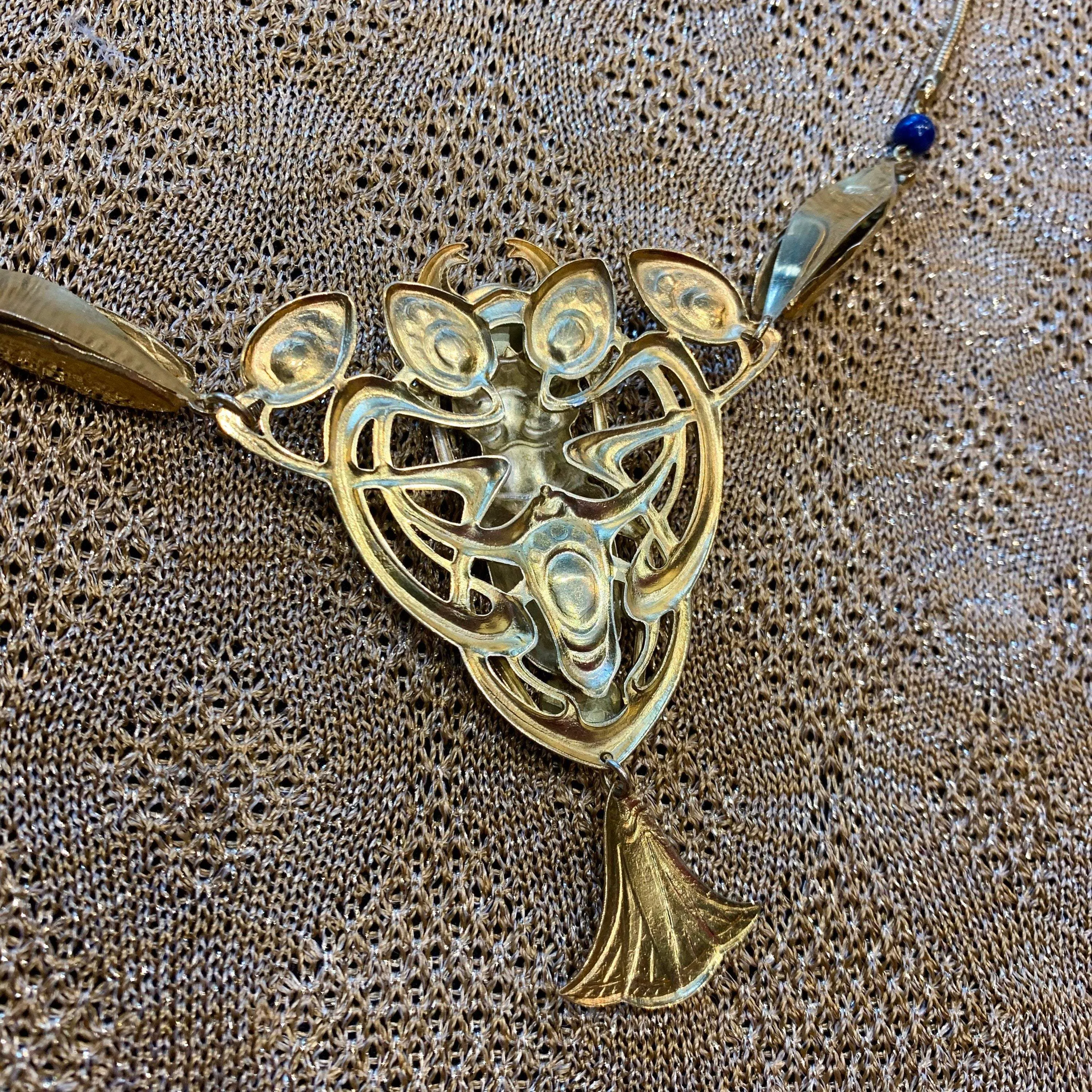 Egyptian Revival Scarab Necklace Art Nouveau Lapis Lazuli