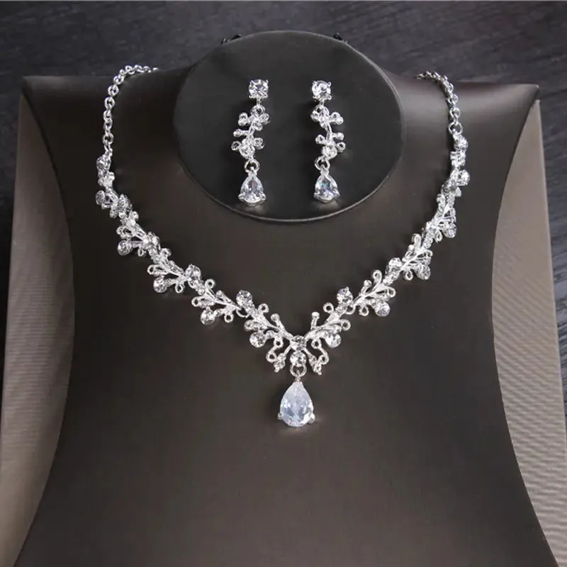 Elegant Crystal 3 PC Bridal Jewelry Set with Crown Tiara and Hair Accessories