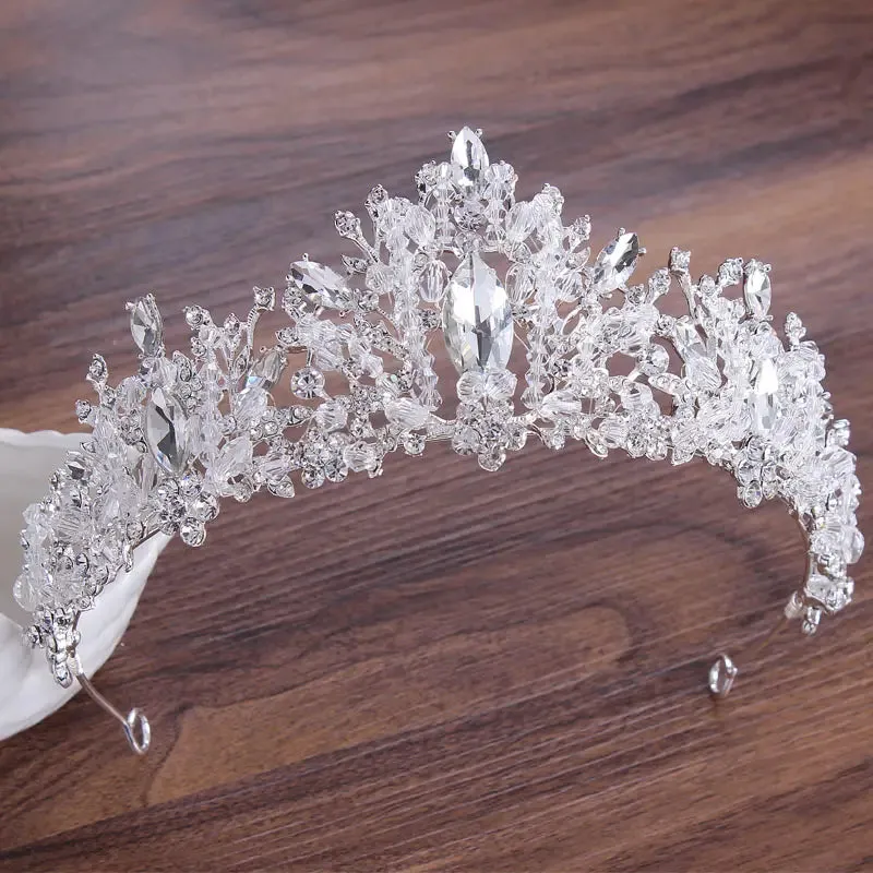 Elegant Crystal 3 PC Bridal Jewelry Set with Crown Tiara and Hair Accessories