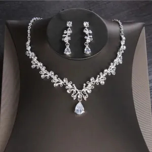Elegant Crystal 3 PC Bridal Jewelry Set with Crown Tiara and Hair Accessories