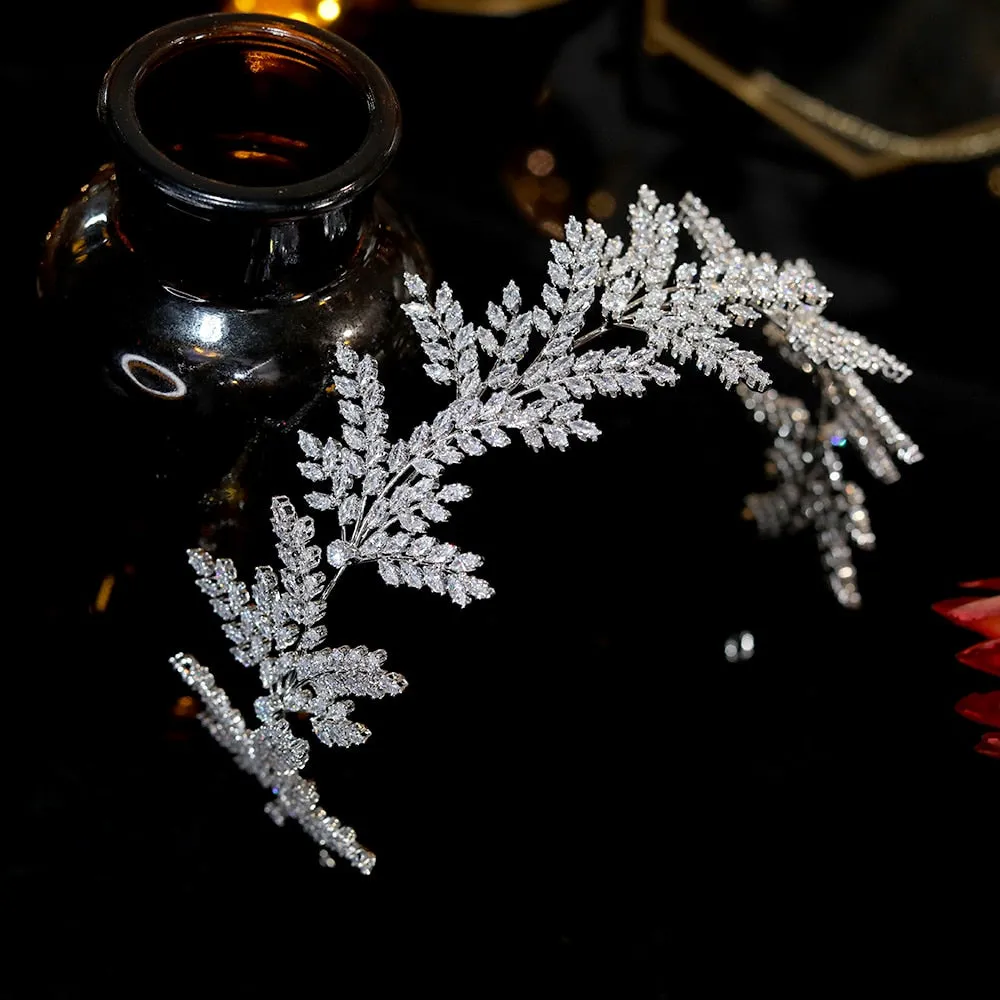 Fashion Crystal Leaf Hair Band Bridal Wedding Tiara Headband Accessory