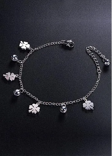 Fashion Four Leaf Clover and Bell, Steel Color Titanium Steel Bracelet