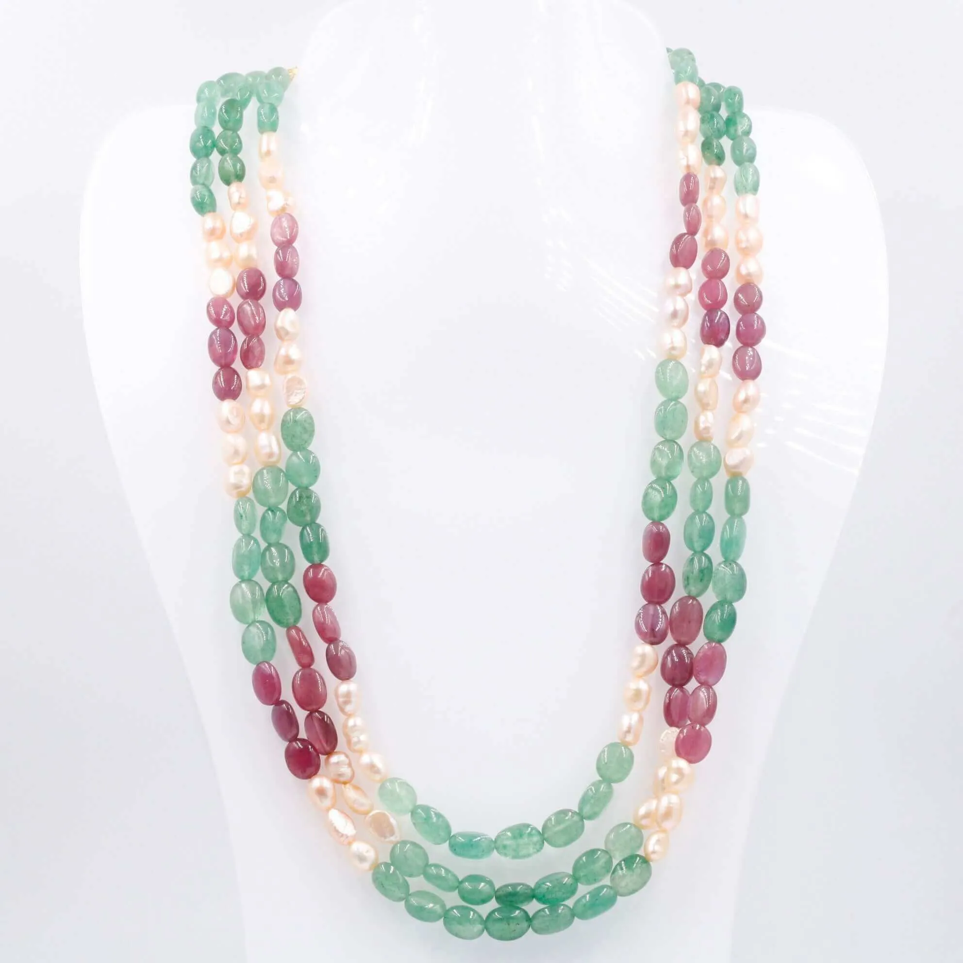Gemstone w/ Fresh Water Pearl Necklace Ruby w/ Fresh Water Pearl & Aventurine Quartz Necklace Indian Necklace Layered Necklace SKU: 6143124