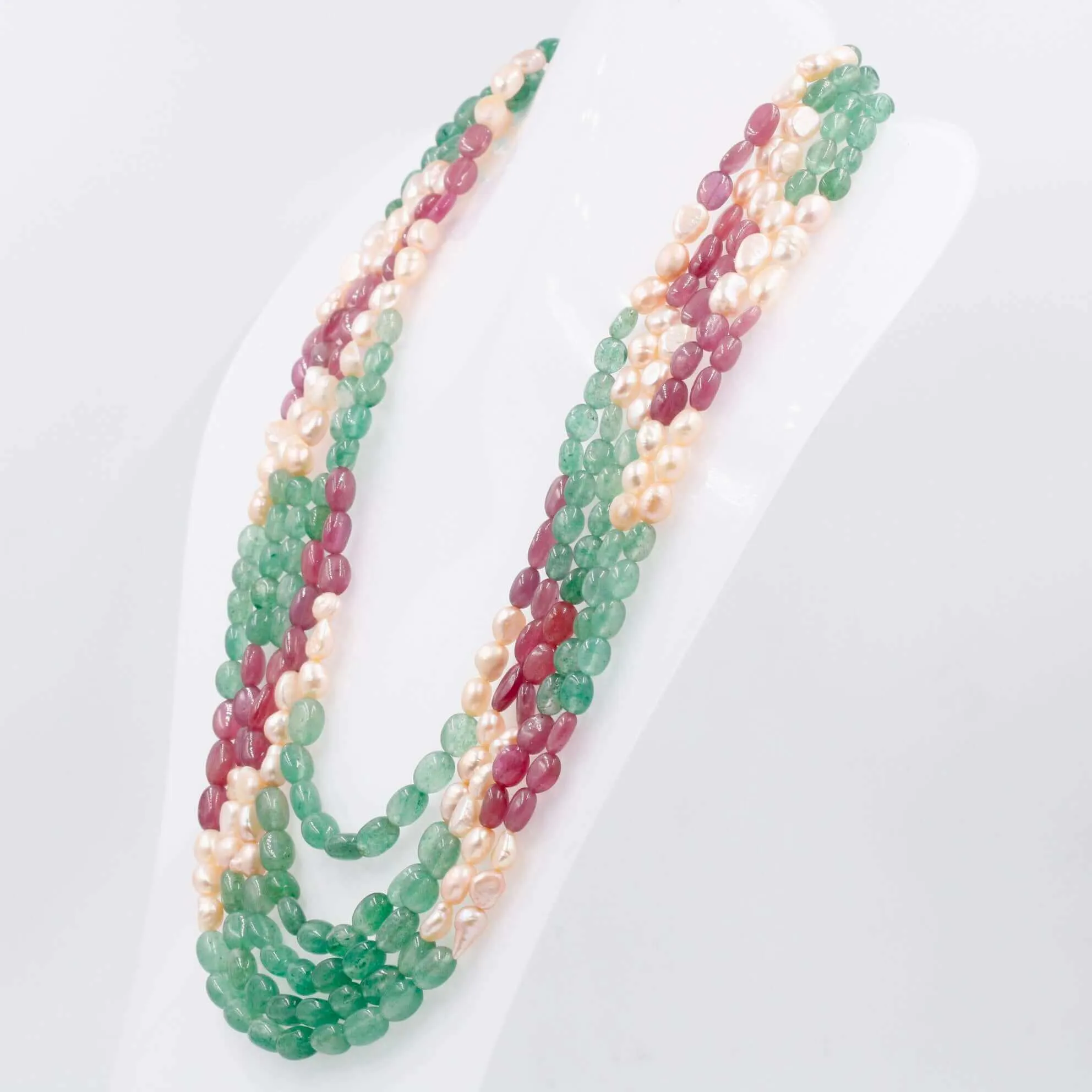 Gemstone w/ Fresh Water Pearl Necklace Ruby w/ Fresh Water Pearl & Aventurine Quartz Necklace Indian Necklace Layered Necklace SKU: 6143124