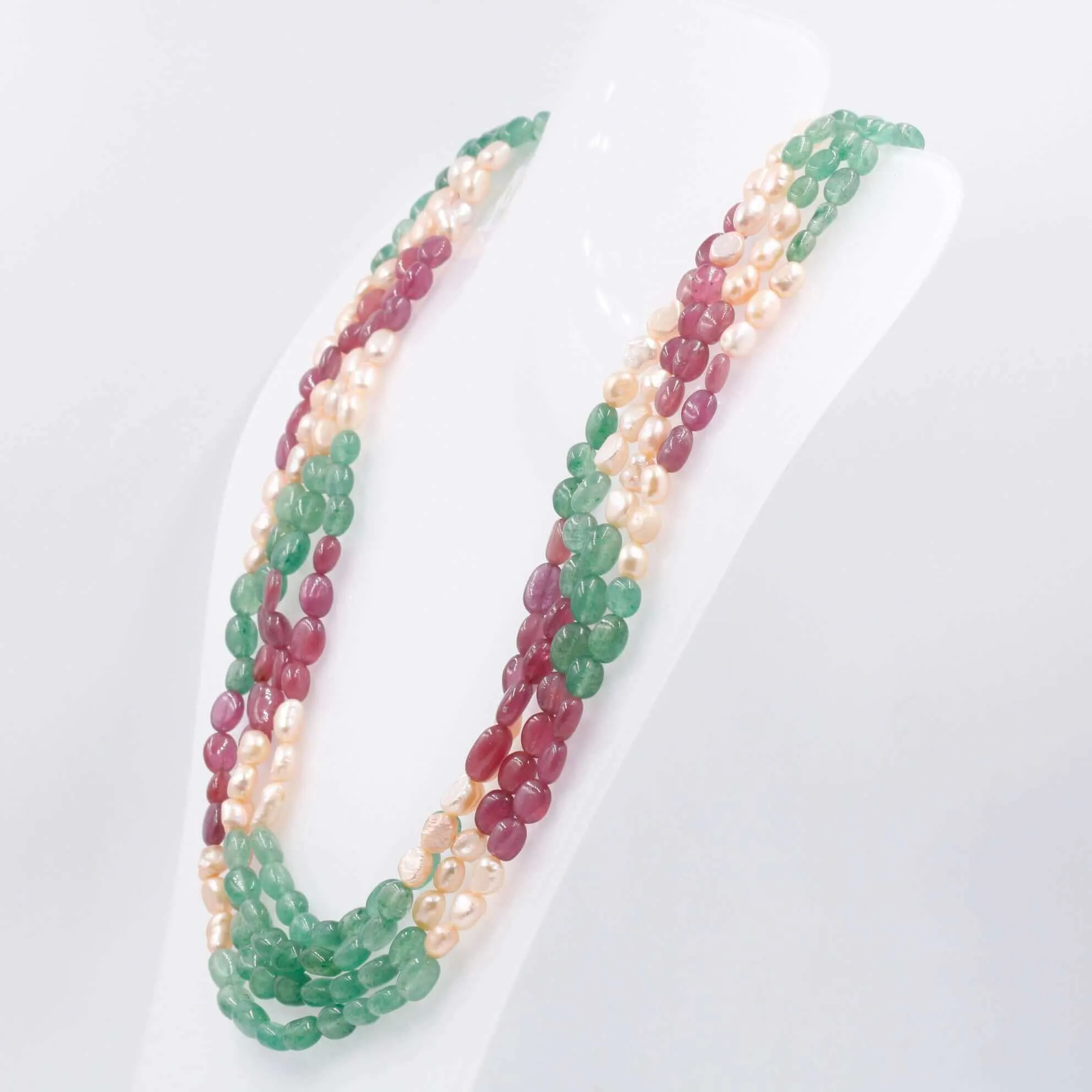 Gemstone w/ Fresh Water Pearl Necklace Ruby w/ Fresh Water Pearl & Aventurine Quartz Necklace Indian Necklace Layered Necklace SKU: 6143124