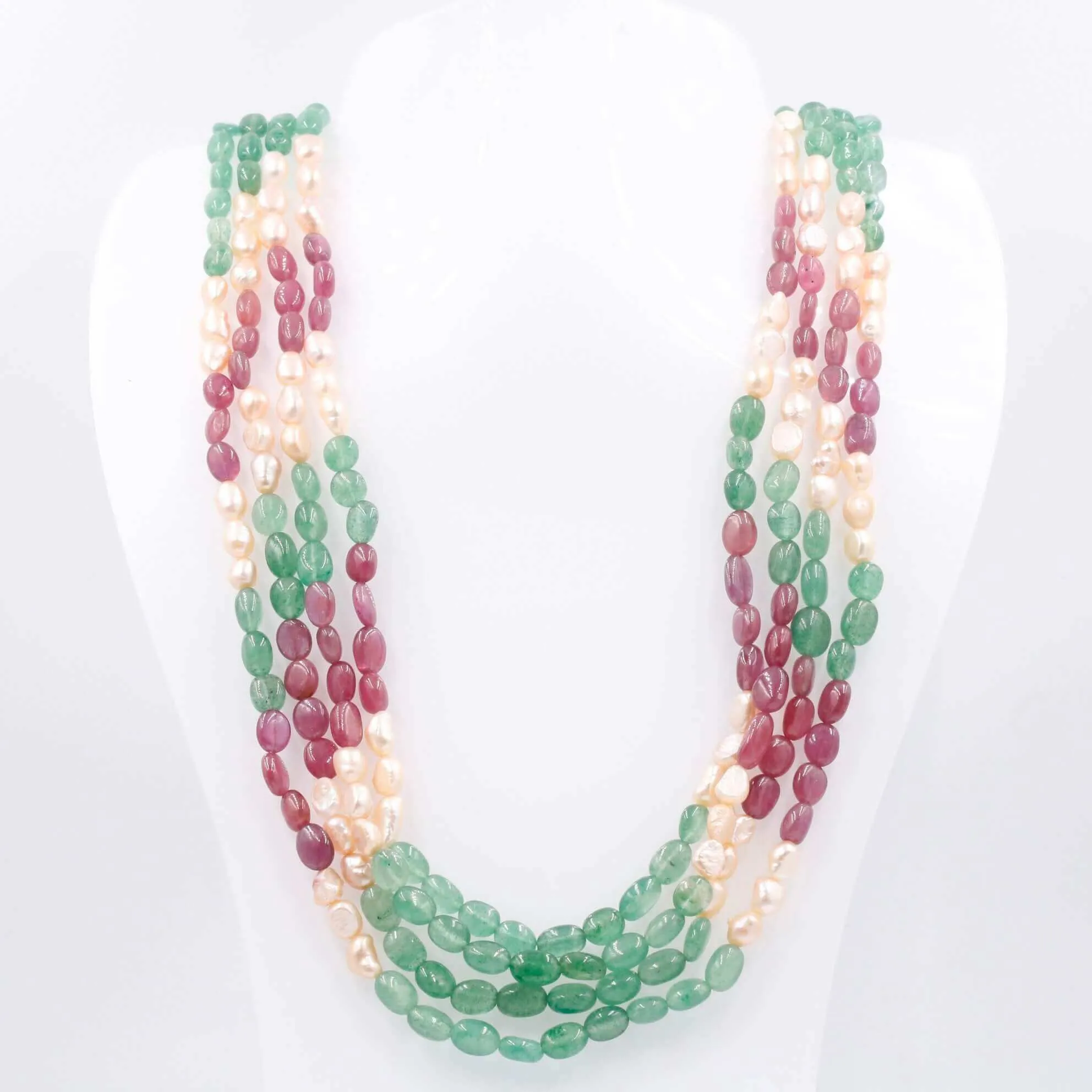 Gemstone w/ Fresh Water Pearl Necklace Ruby w/ Fresh Water Pearl & Aventurine Quartz Necklace Indian Necklace Layered Necklace SKU: 6143124