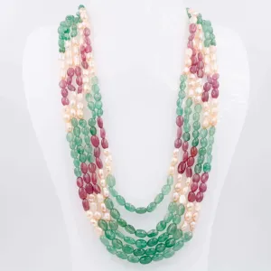 Gemstone w/ Fresh Water Pearl Necklace Ruby w/ Fresh Water Pearl & Aventurine Quartz Necklace Indian Necklace Layered Necklace SKU: 6143124