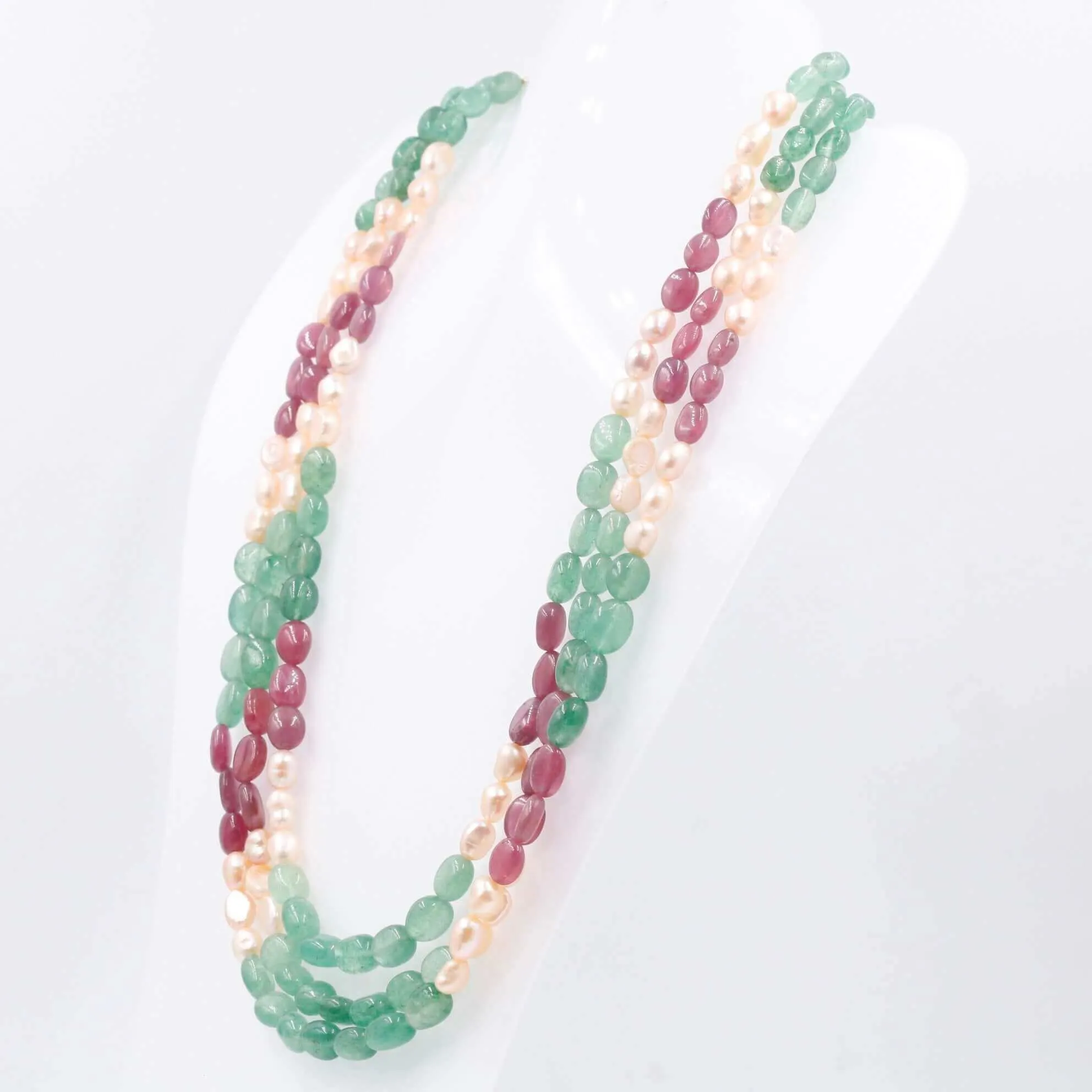 Gemstone w/ Fresh Water Pearl Necklace Ruby w/ Fresh Water Pearl & Aventurine Quartz Necklace Indian Necklace Layered Necklace SKU: 6143124