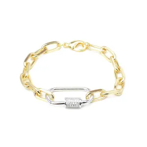 Gold Linked Chain Bracelet with Silver CZ Station
