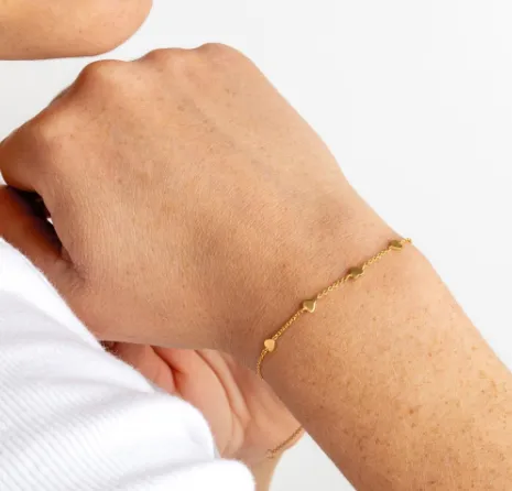 Gold Plate Silver Heart Station Bracelet