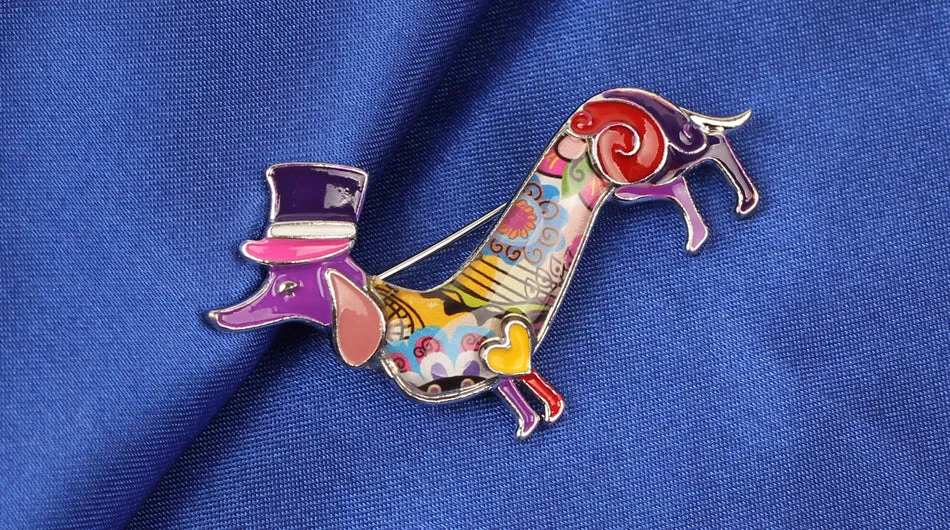 Graceful Dachshund Enamel Brooches Pin
