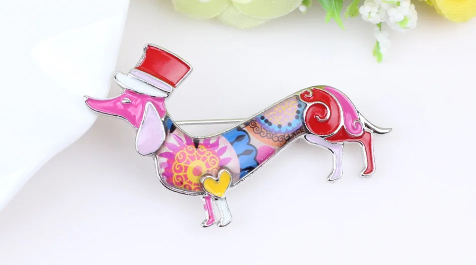 Graceful Dachshund Enamel Brooches Pin