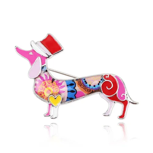 Graceful Dachshund Enamel Brooches Pin