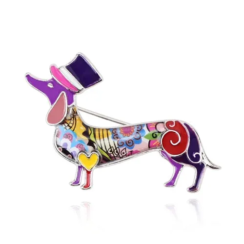 Graceful Dachshund Enamel Brooches Pin