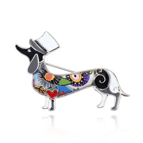 Graceful Dachshund Enamel Brooches Pin