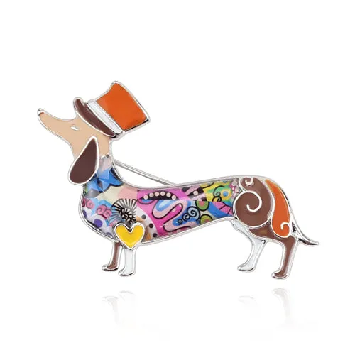 Graceful Dachshund Enamel Brooches Pin