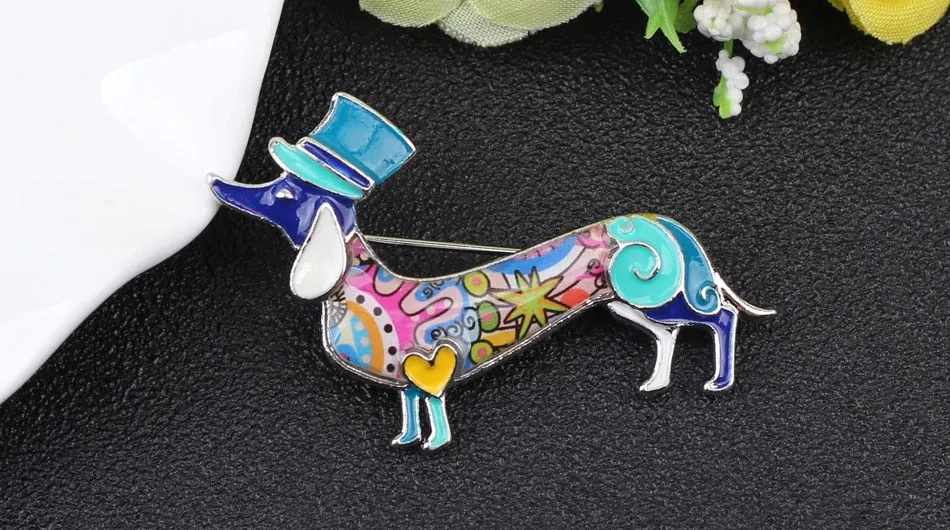 Graceful Dachshund Enamel Brooches Pin